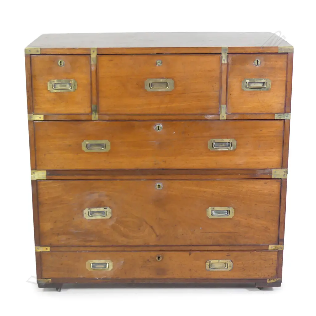 A late 19thC teak split campaign chest Image 1++