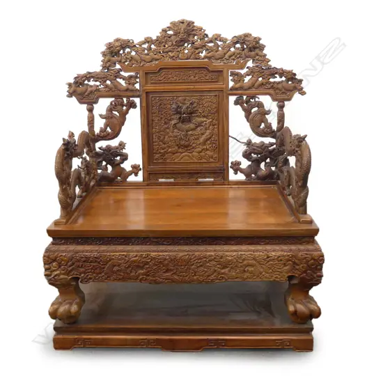 A Chinese rosewood throne chair in the manner of the Qing dynasty