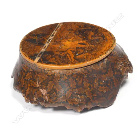 A good George III burl wood and hand painted table snuff box