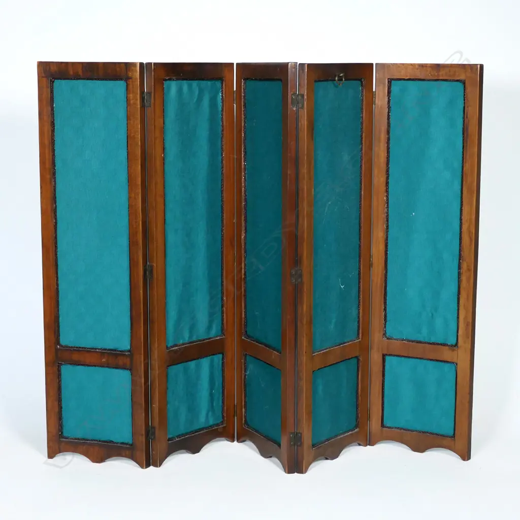 A late 19thC European inlaid decorative five panel table screen Image 1++