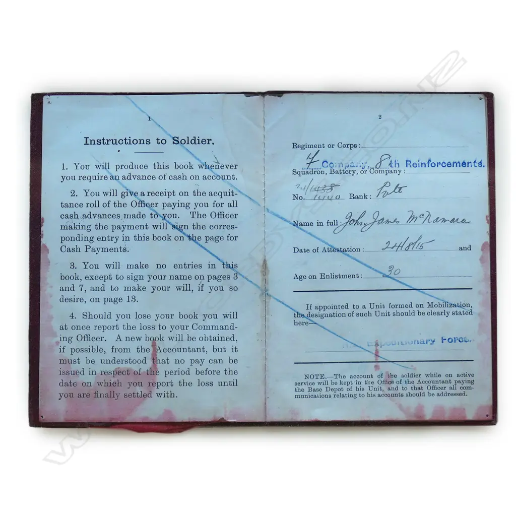 Pvte. John James McNamara's WWI NZEF archive collection in frame Image 1++