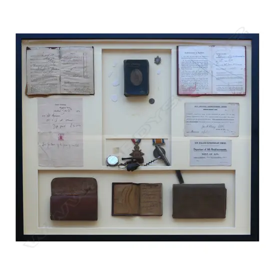 Pvte. John James McNamara's WWI NZEF archive collection in frame