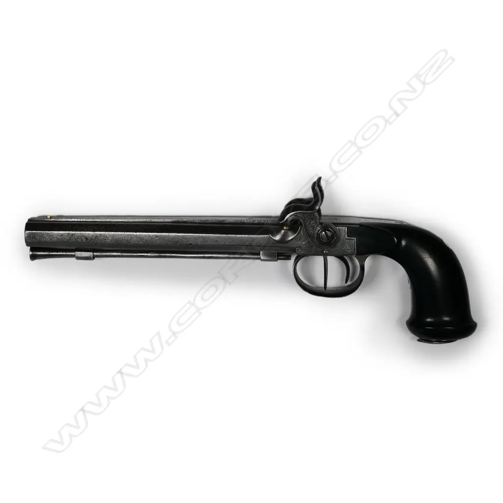 An early 19thC European double barrel pistol Image 1++