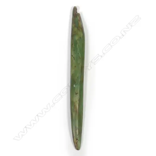 A pre-European Maori pounamu long kuru (ear pendant)