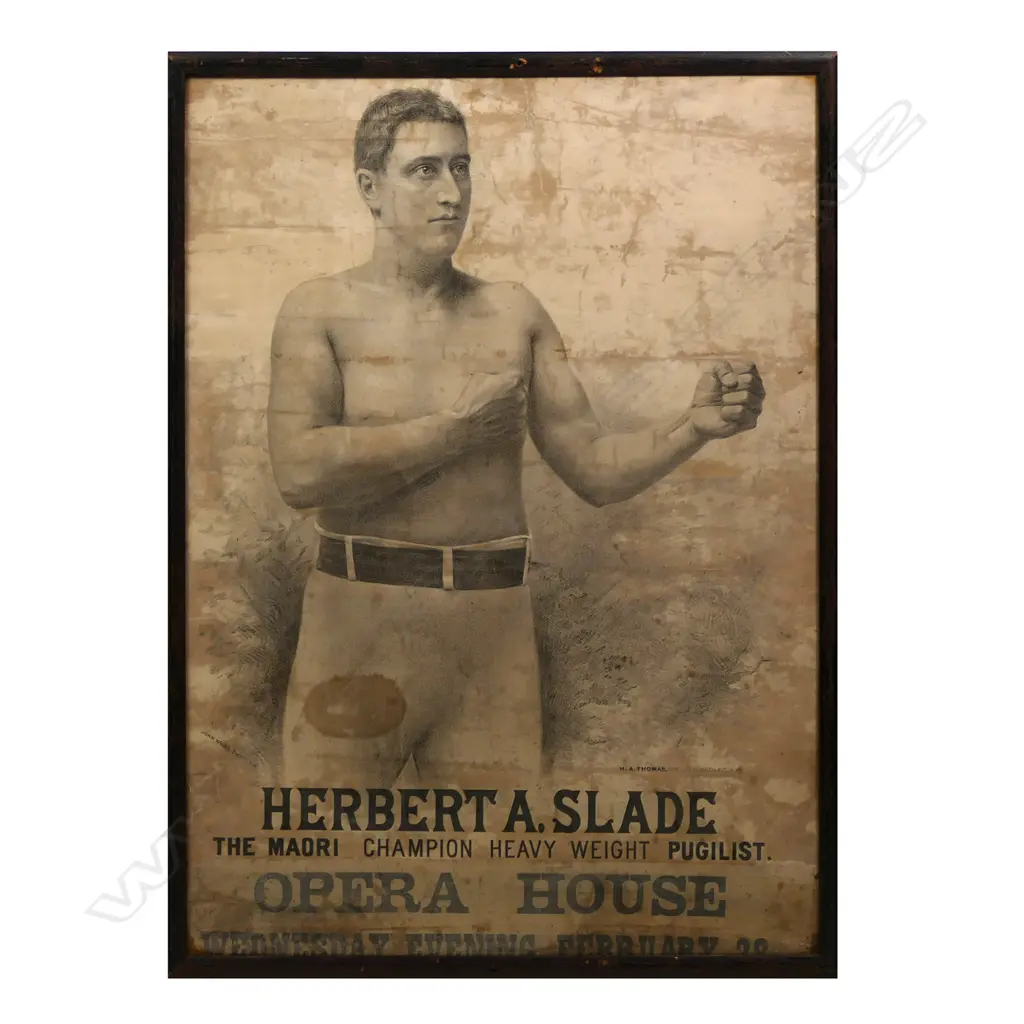 A rare and important 19th century American boxing poster promoting the appearance of 'Herbert A. Slade The Māori Champion Heavy Weight Pugilist' Image 1++