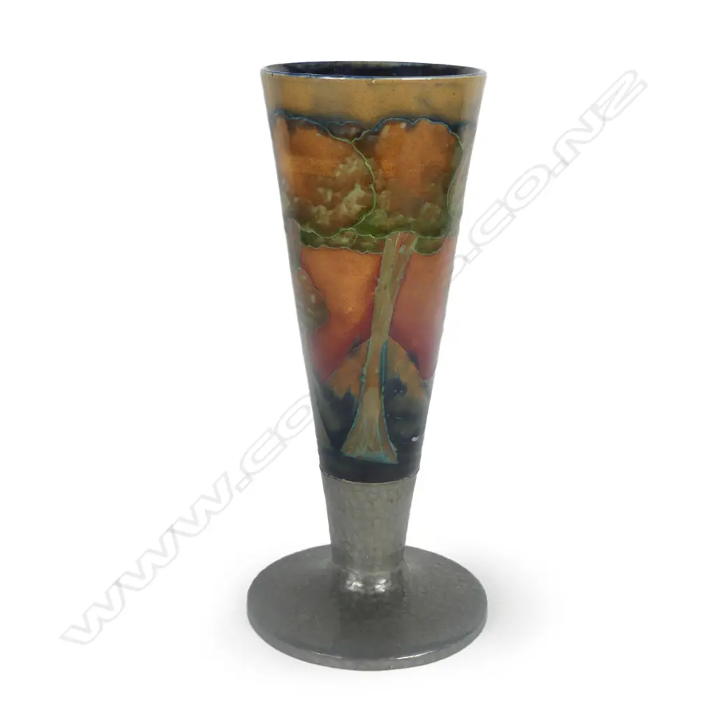 A William Moorcroft Eventide pattern vase with Tudric pewter base Image 1++