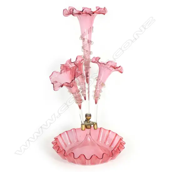 A Victorian cranberry glass epergne