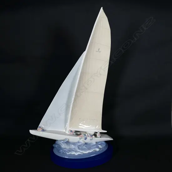 A Lladro porcelain yacht sculpture
