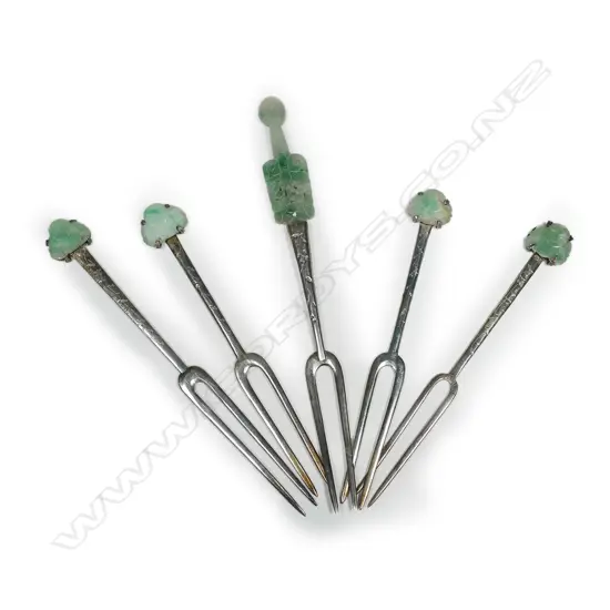 Five Chinese silver pickle forks