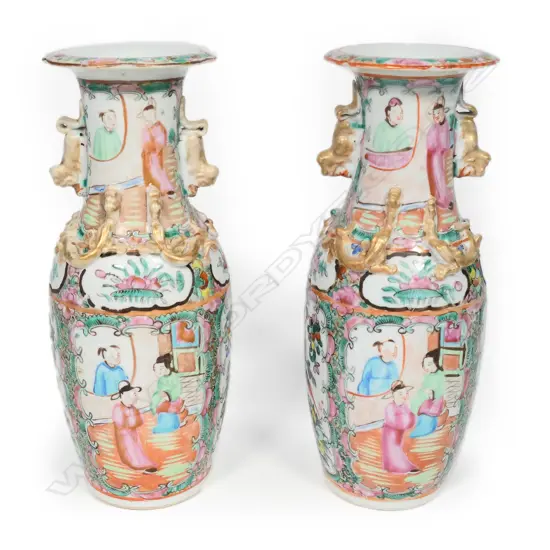 A pair of late 19thC Chinese famille rose porcelain vases