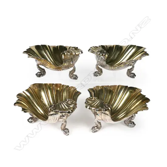 A good set of four George III silver shell salts