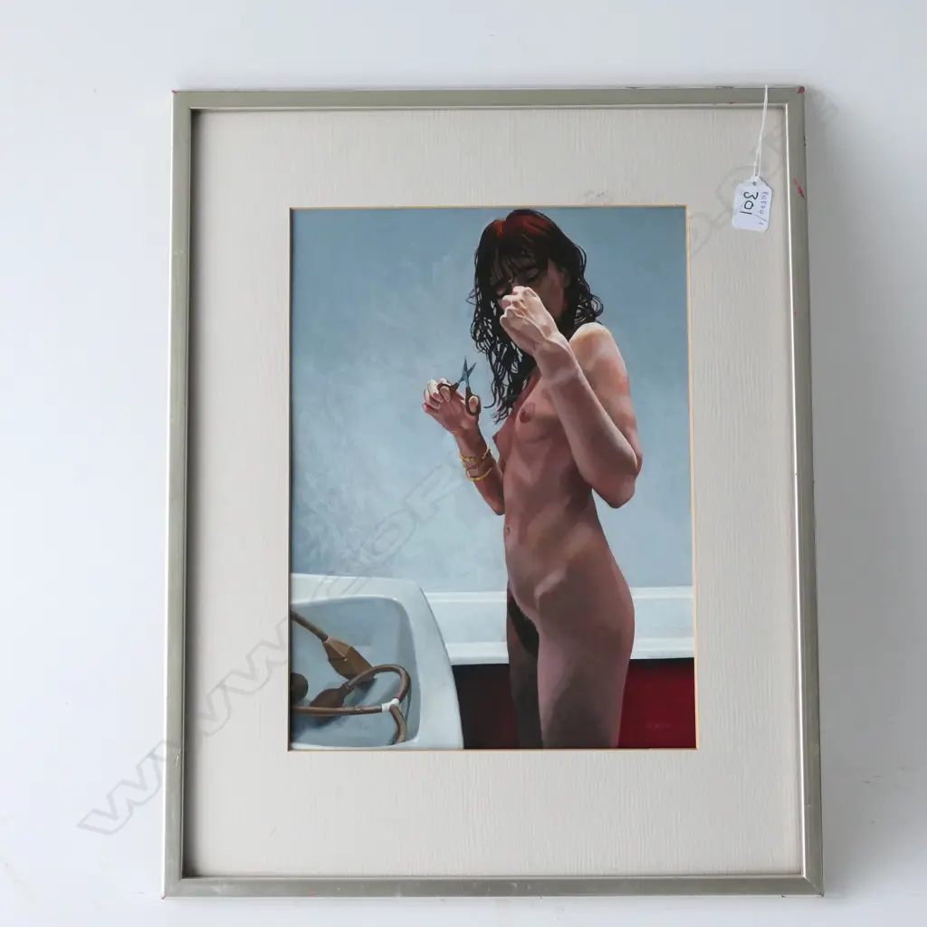 ANDY WOOD, ACRYLIC ON LINEN, 'CUTTING HAIR' 260 X 355 MM Image 1++