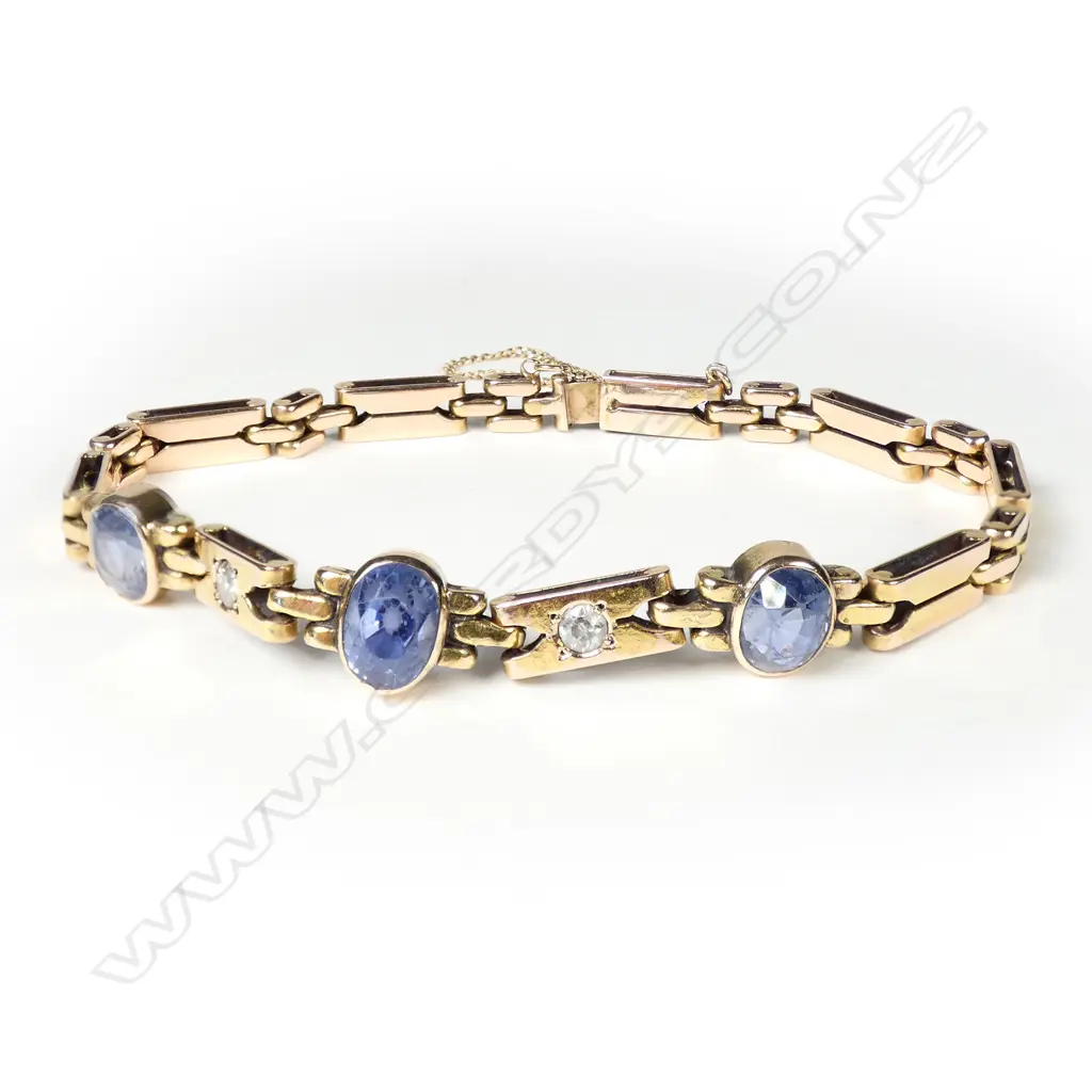 An early 20thC 14ct rose gold sapphire and diamond bracelet Image 1++