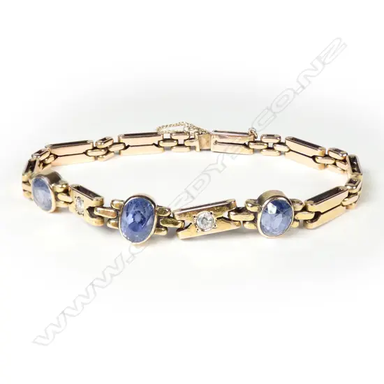 An early 20thC 14ct rose gold sapphire and diamond bracelet