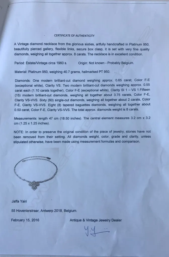 A superb 1960's Belgium diamond and platinum handmade necklace Image 1++