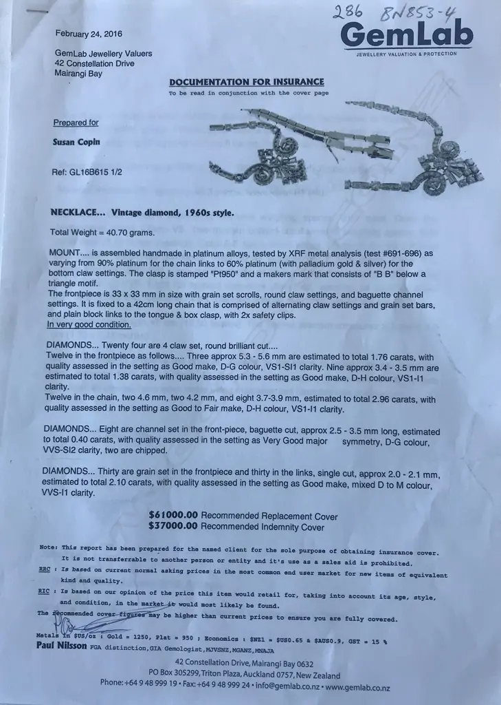 A superb 1960's Belgium diamond and platinum handmade necklace Image 1++