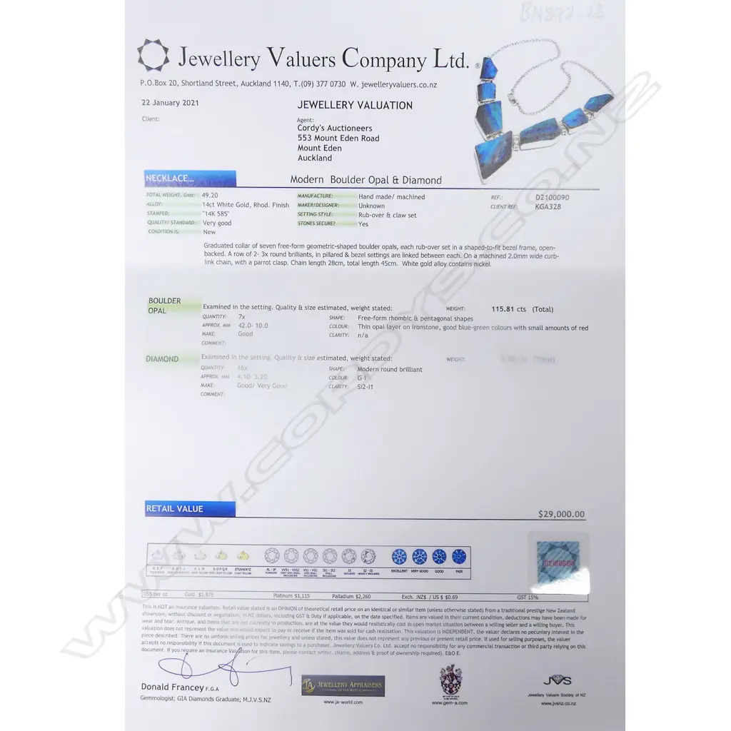 A 14ct white gold Queensland boulder opal and diamond collar Image 1++