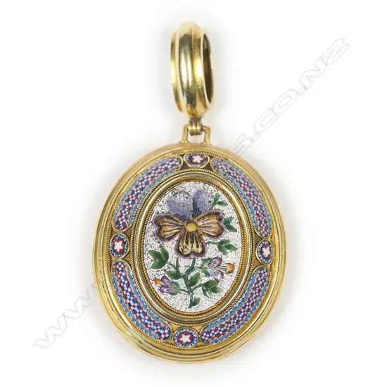 A 19thC gold and micro mosaic pendant/photo locket