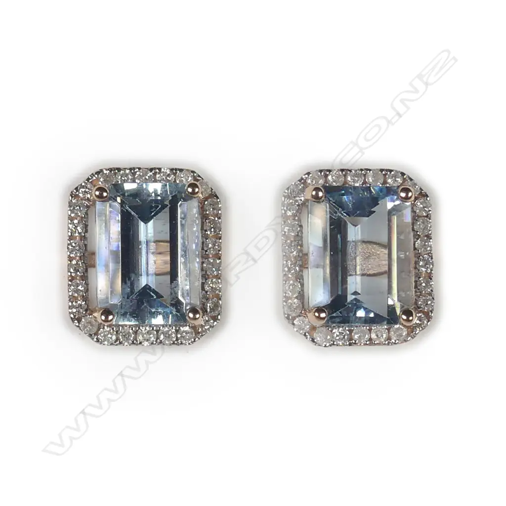 14ct rose gold aquamarine and diamond earrings Image 1++