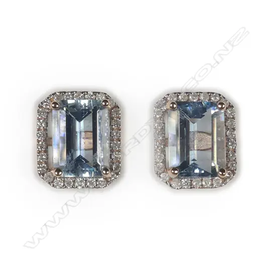 14ct rose gold aquamarine and diamond earrings
