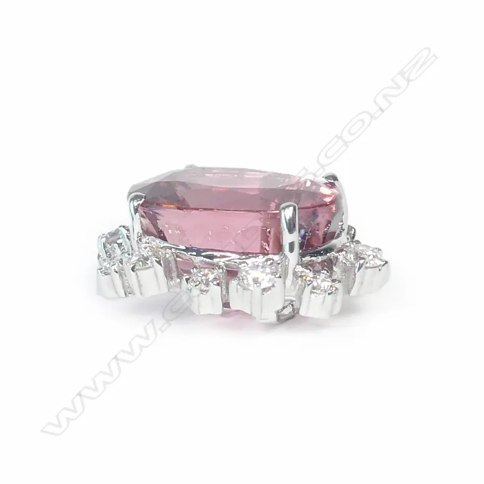 A pair of 18ct white gold pink tourmaline and diamond earrings Image 1++