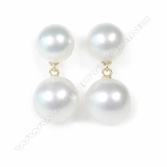 A pair of 18ct gold and double pearl drop earrings