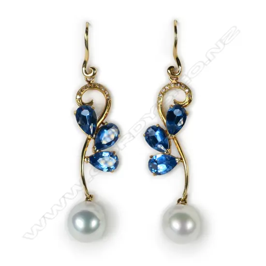 A pair of 18ct gold pearl diamond and spinel earrings