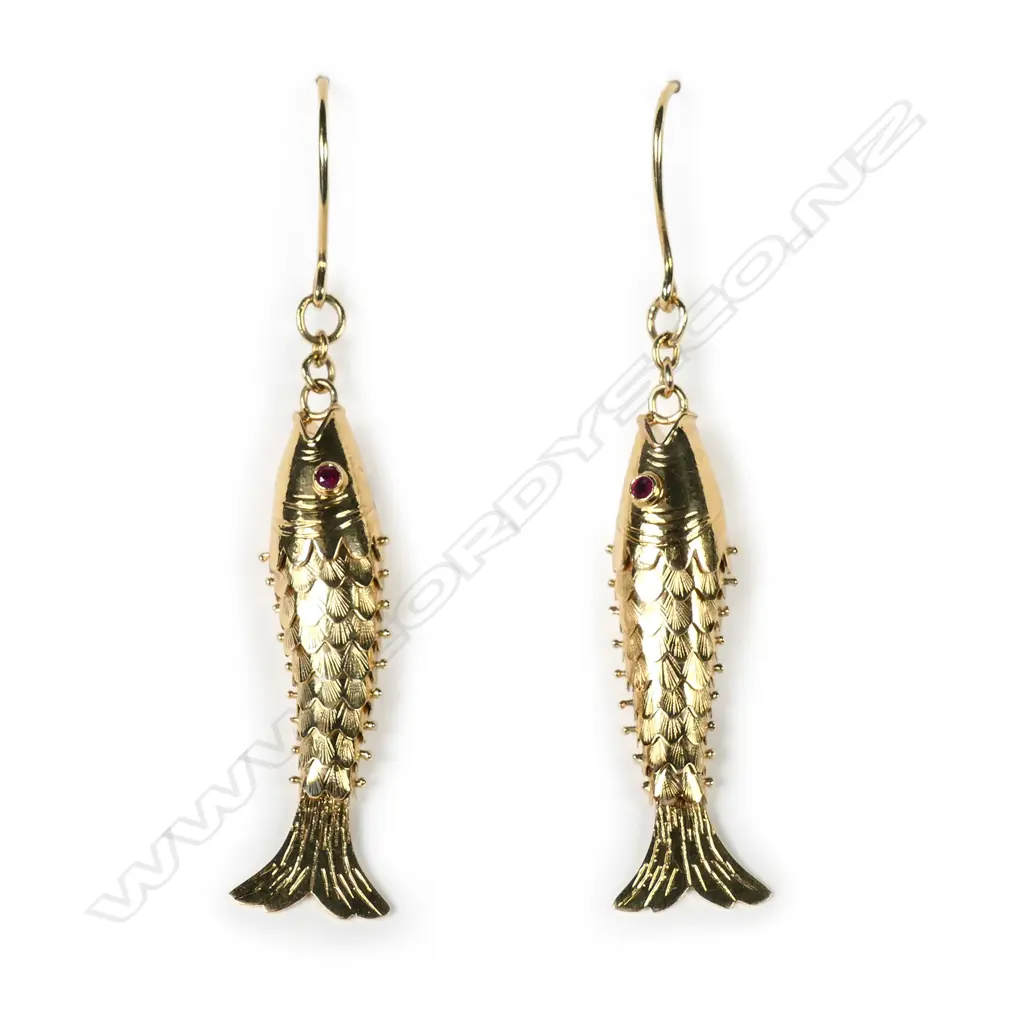 A pair of 18ct gold fish earrings Image 1++
