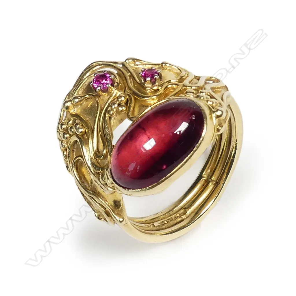An 18ct gold and pink tourmaline Art Nouveau ring Image 1++
