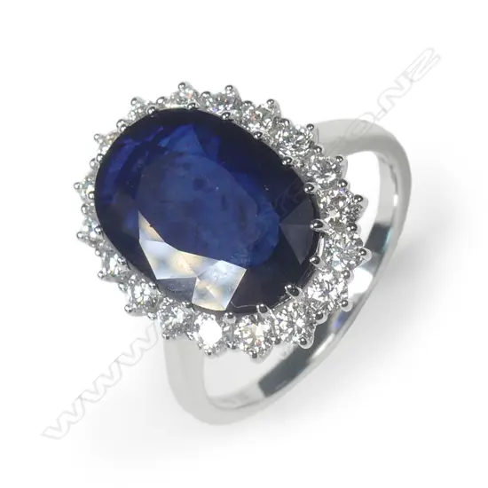 A 14ct white gold sapphire and diamond ring
