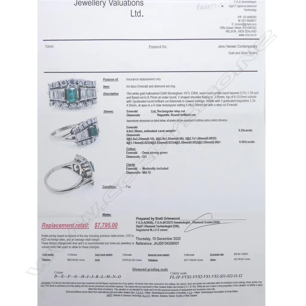 An 18ct white gold diamond and emerald Art Deco style ring Image 1++