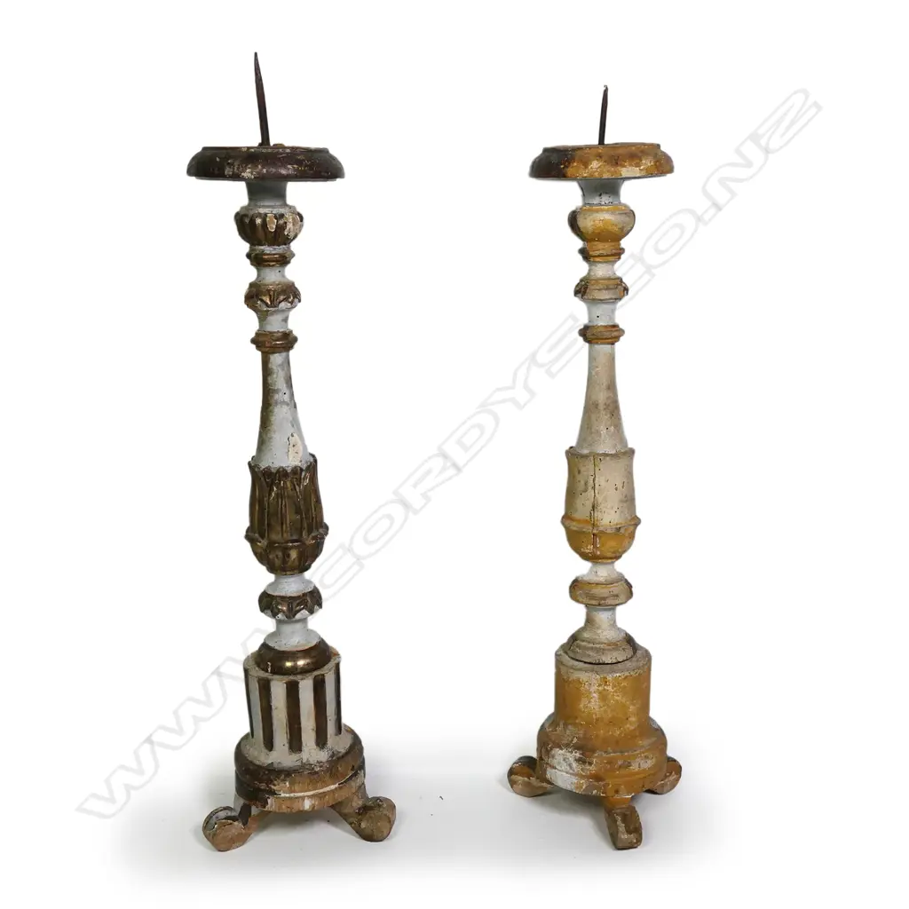 A pair of 18th/19thC Italian carved and painted candlesticks Image 1++