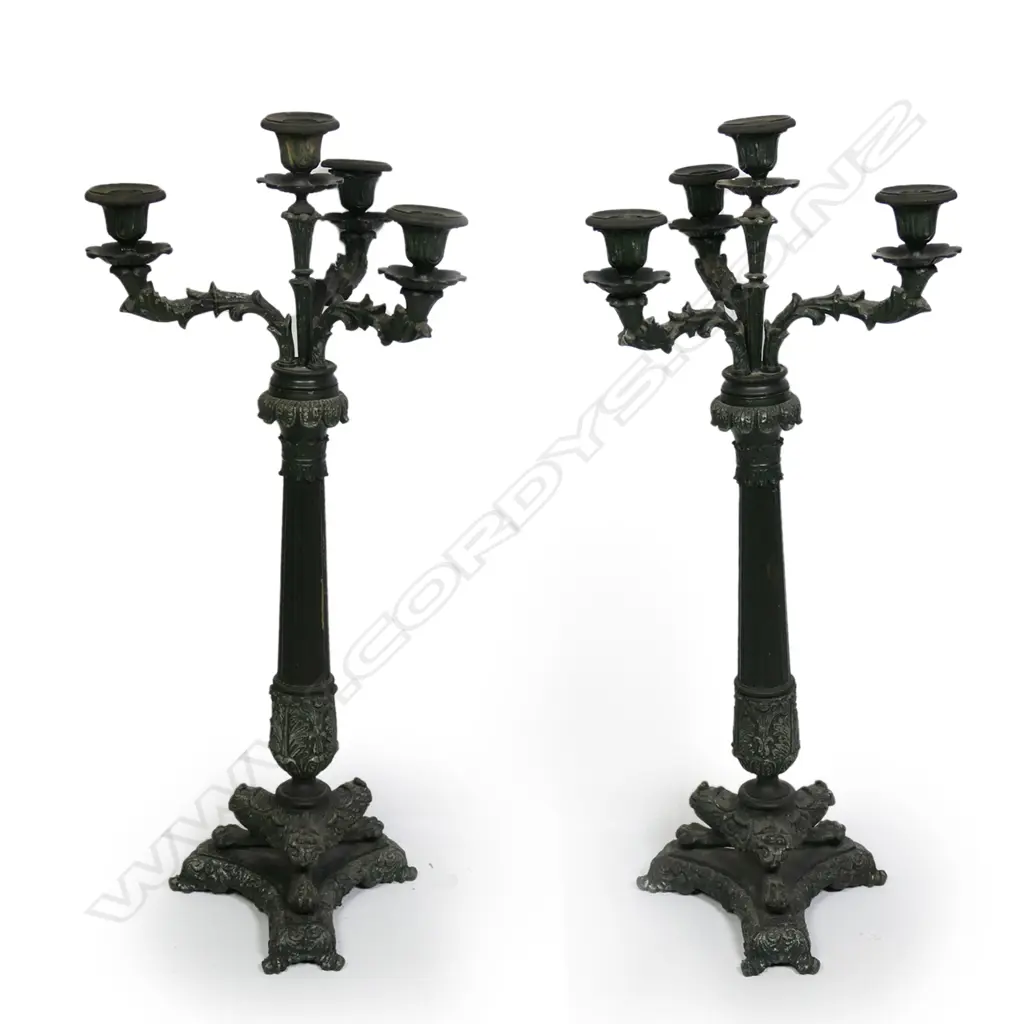 Pair of 19thC patinated bronze metal table candelabras Image 1++