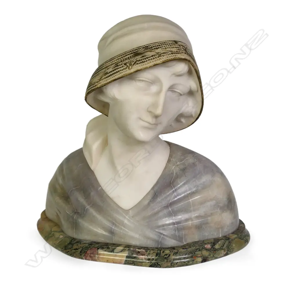 A good Art Deco alabaster bust of a young woman Image 1++