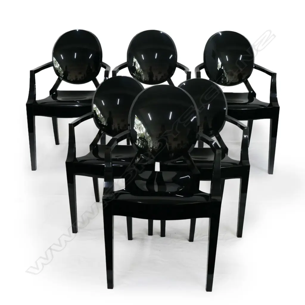 A set of six original black Philippe Starck 'Louis Ghost' chairs for Kartell Image 1++
