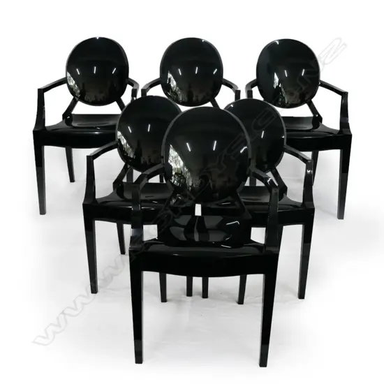 A set of six original black Philippe Starck 'Louis Ghost' chairs for Kartell