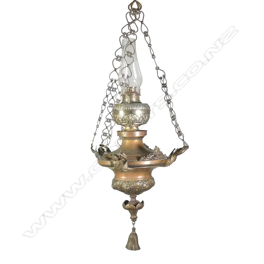An antique exceptionally large gilt brass decorative hanging light fitting Image 1++