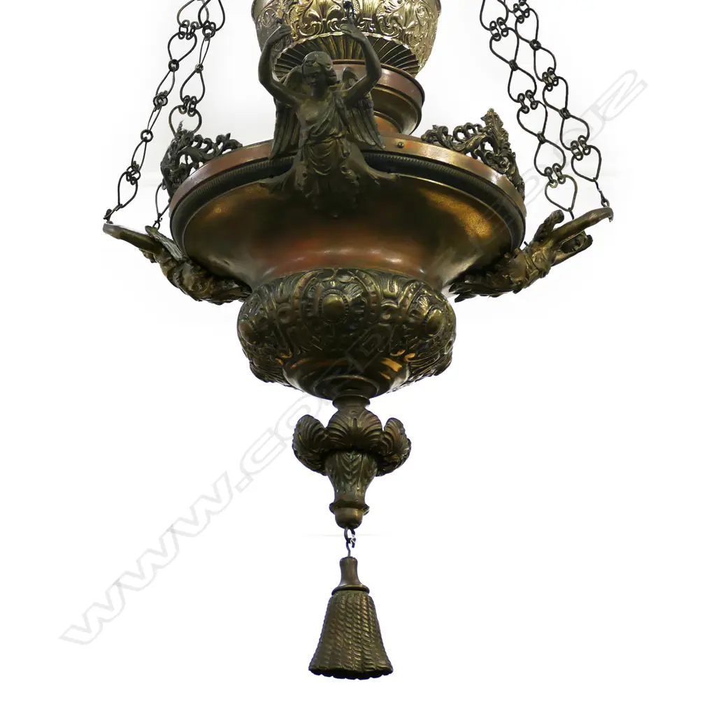 An antique exceptionally large gilt brass decorative hanging light fitting Image 1++