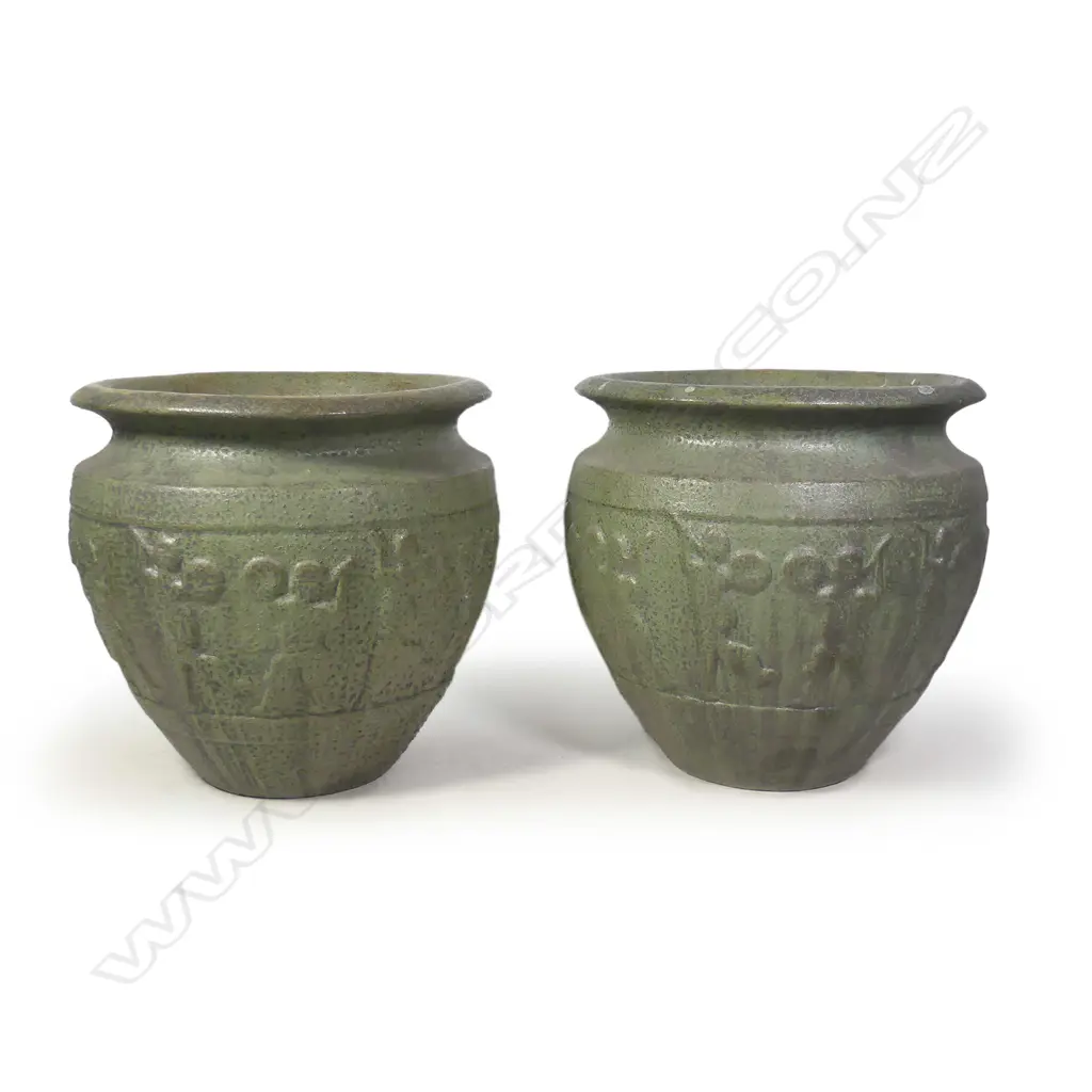 A pair of large and impressive green salt glazed garden pot Image 1++