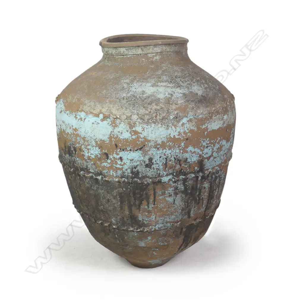 A large old terracotta tall olive oil storage jar Image 1++