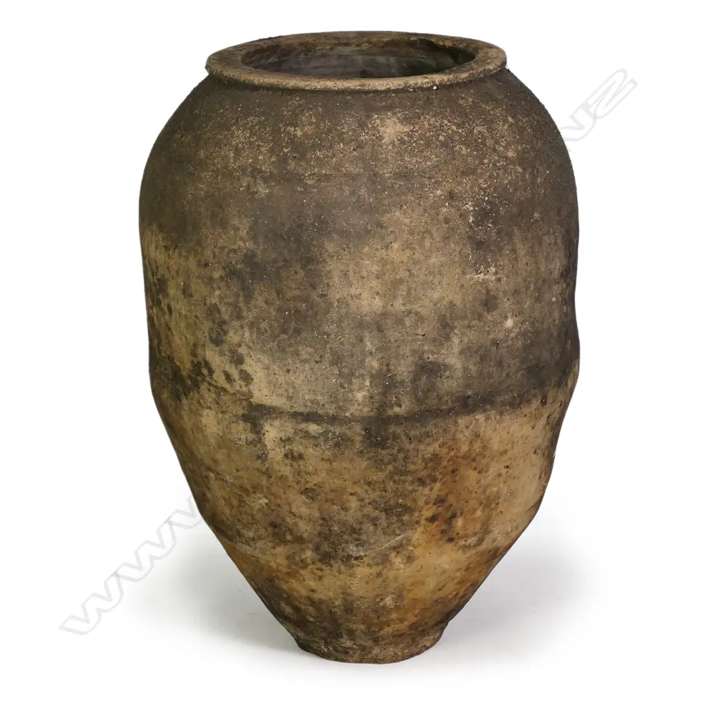 An old European terracotta tall olive oil storage jar Image 1++