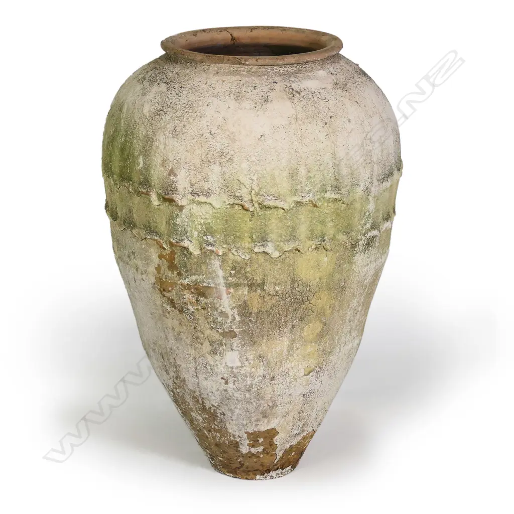 An old European terracotta tall olive oil storage jar Image 1++