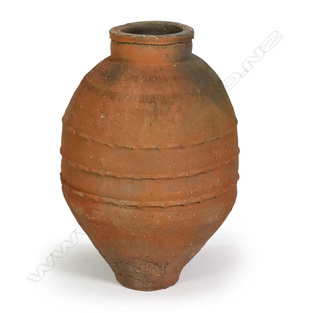 An old European terracotta tall olive oil storage jar Image 1++