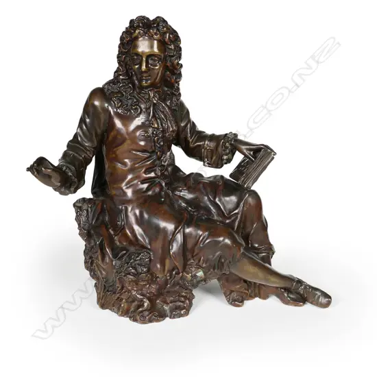 An antique French bronze of Jean de la Fontaine