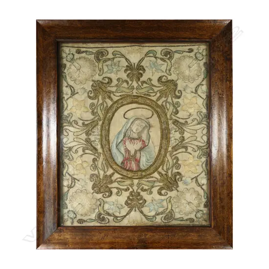 An early 1700s Italian embroidered silk panel