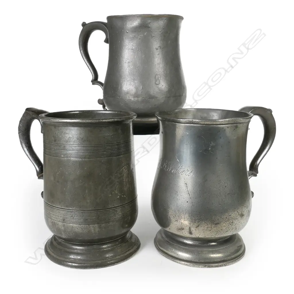 Three antique pewter mugs Image 1++