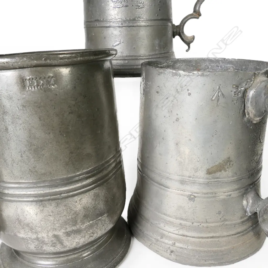 Three antique pewter mugs Image 1++