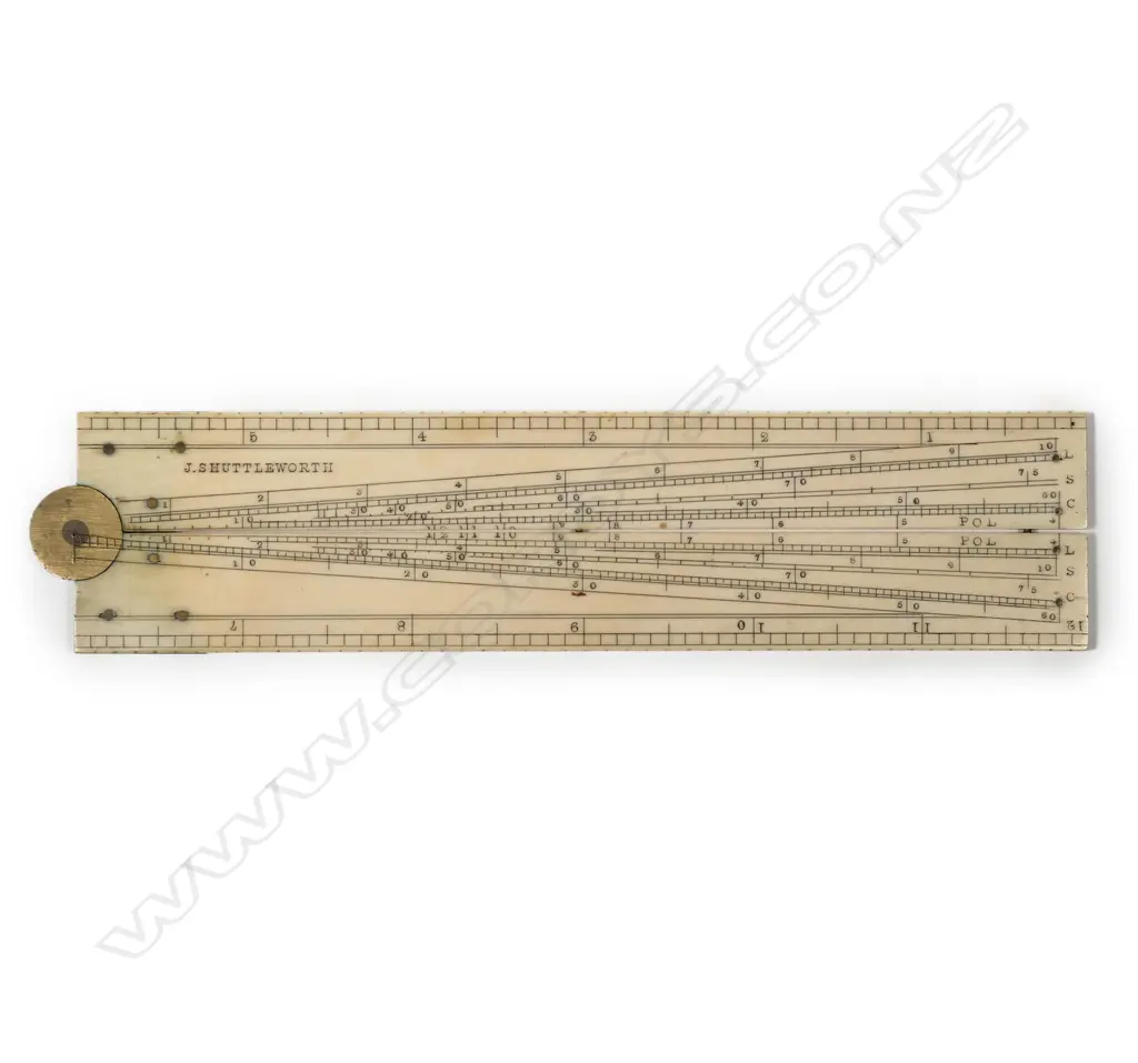 J SHUTTLEWORTH 12" IVORY SECTOR RULE Image 1++
