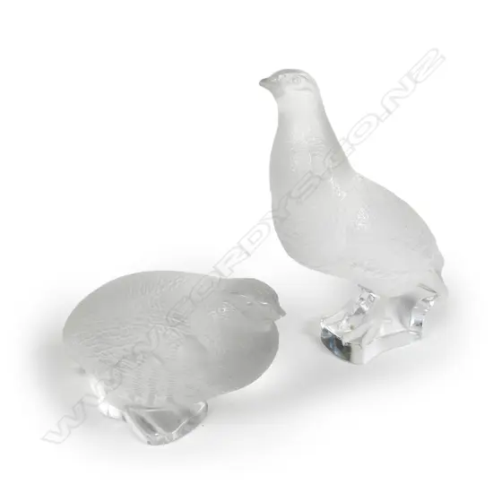 Two Lalique glass partridge ornaments