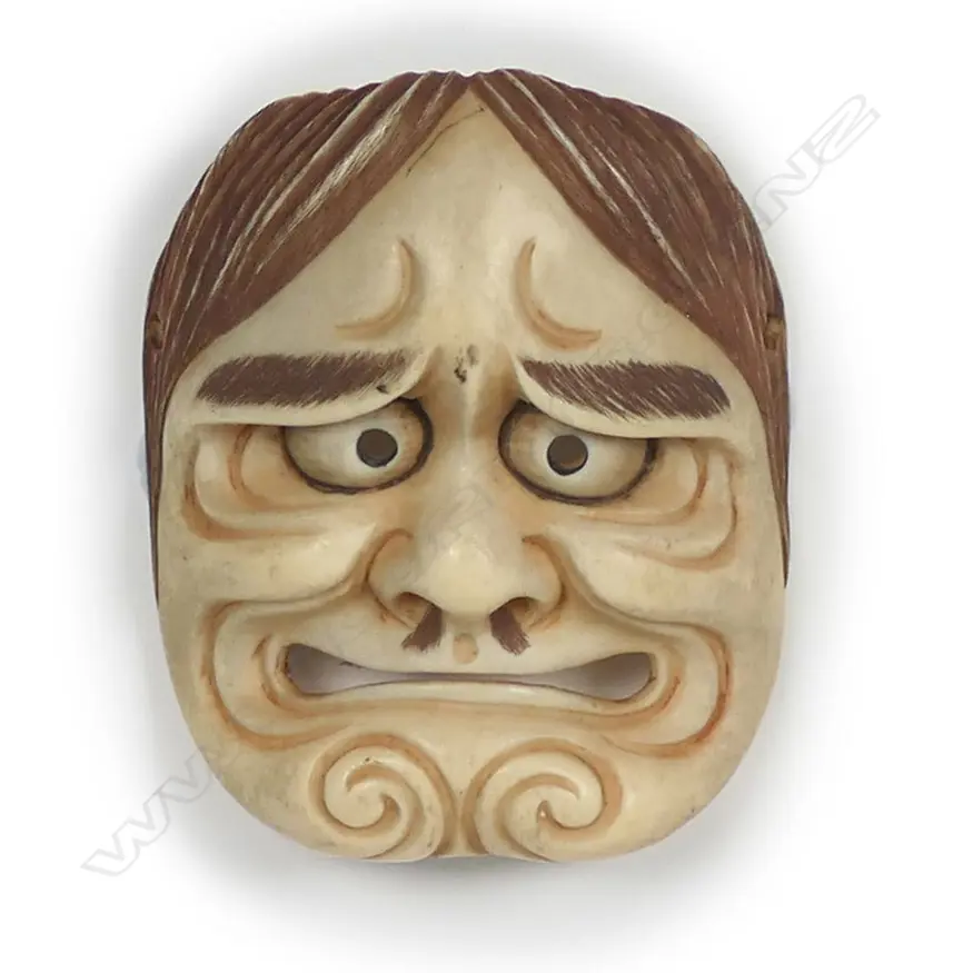 A Japanese carved ivory miniature Noh mask Image 1++